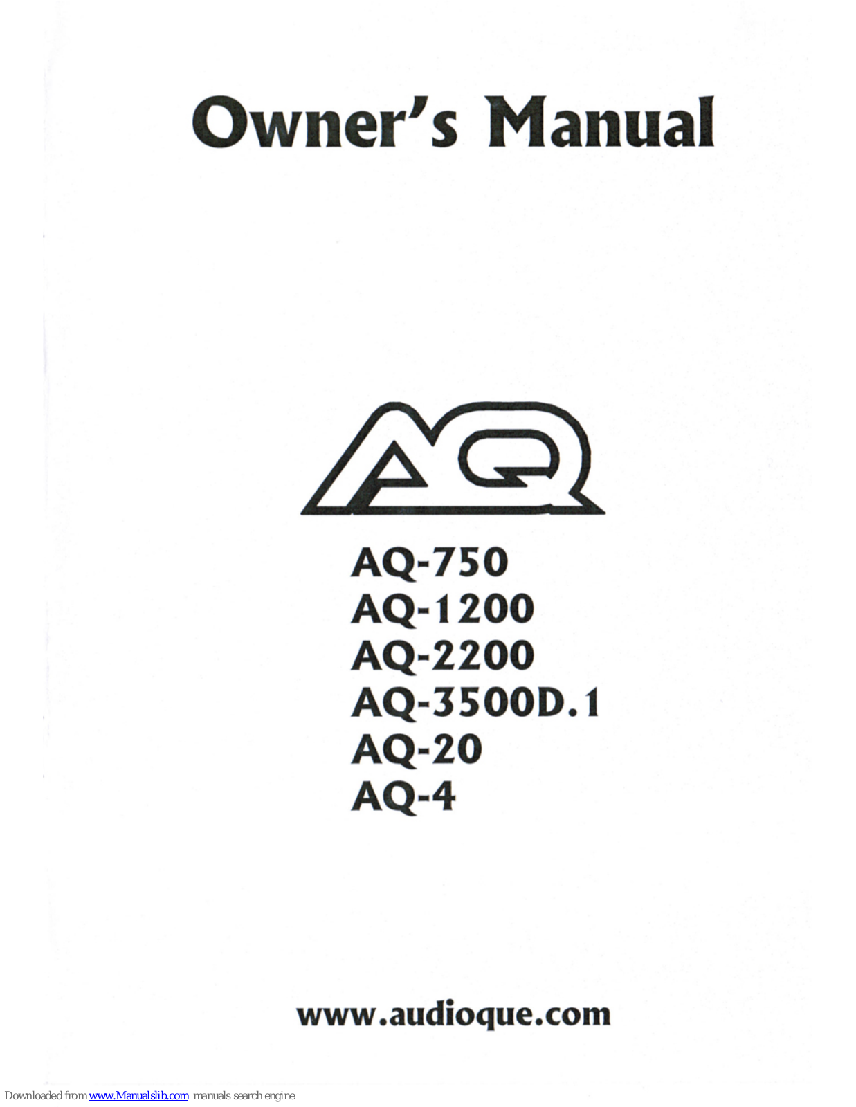 SoundQubed AQ-750, AQ-1200, AQ-2200, AQ-3500D.1, AQ-20 Owner's Manual