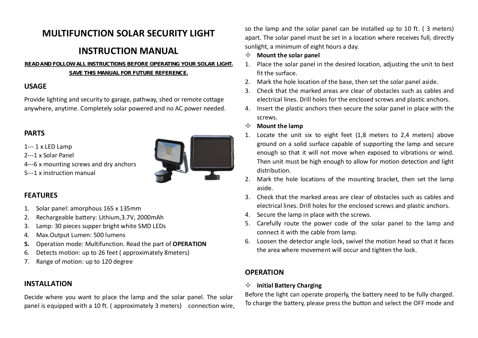 Green Solar CH-PIR-15 Instruction Manual