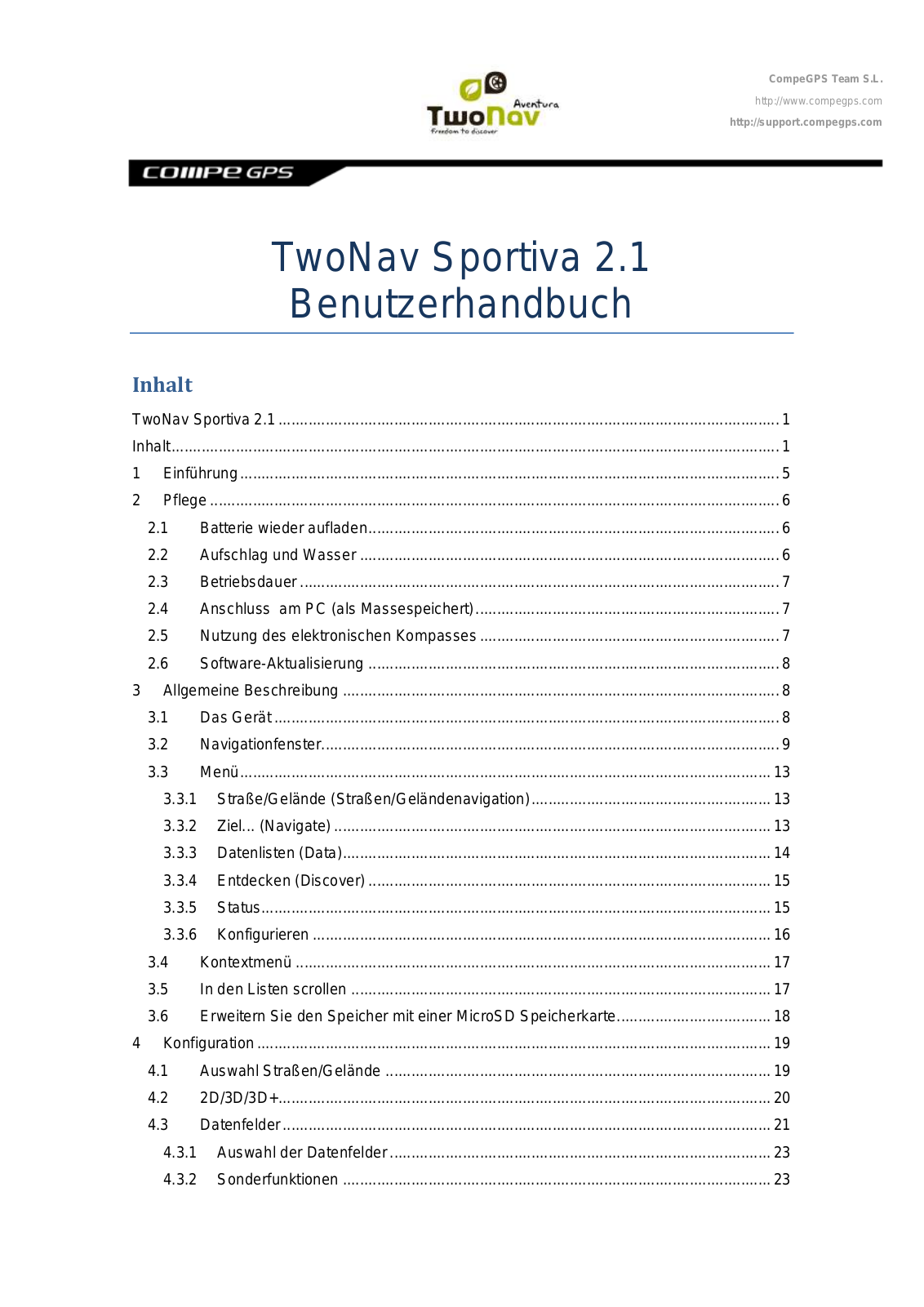 Two NAV TwoNav Sportiva 2.1 User manual