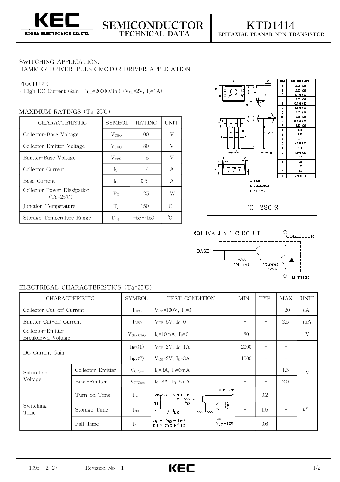 KEC KTD1414 Datasheet