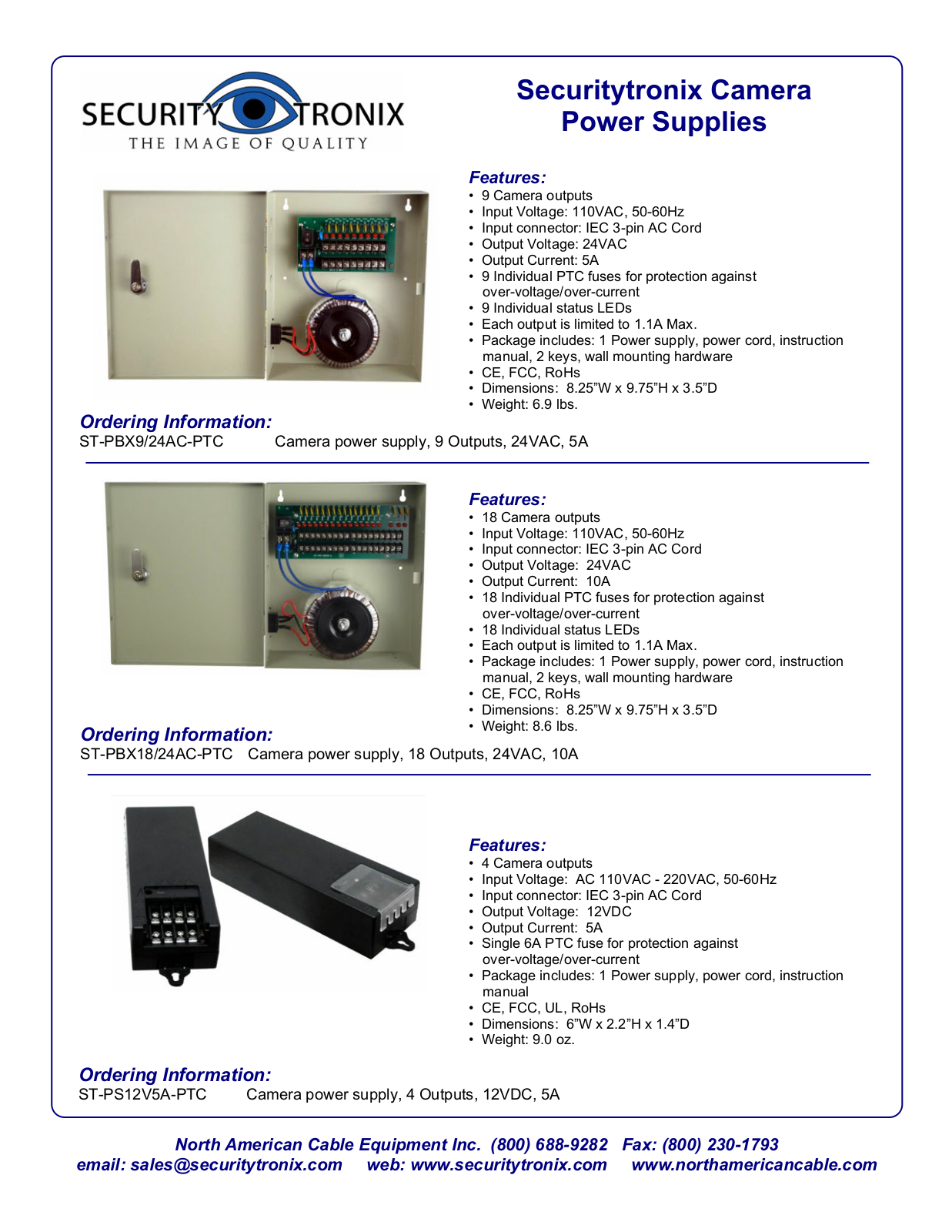 SecurityTronix ST-PS12V5A-PTC Specsheet