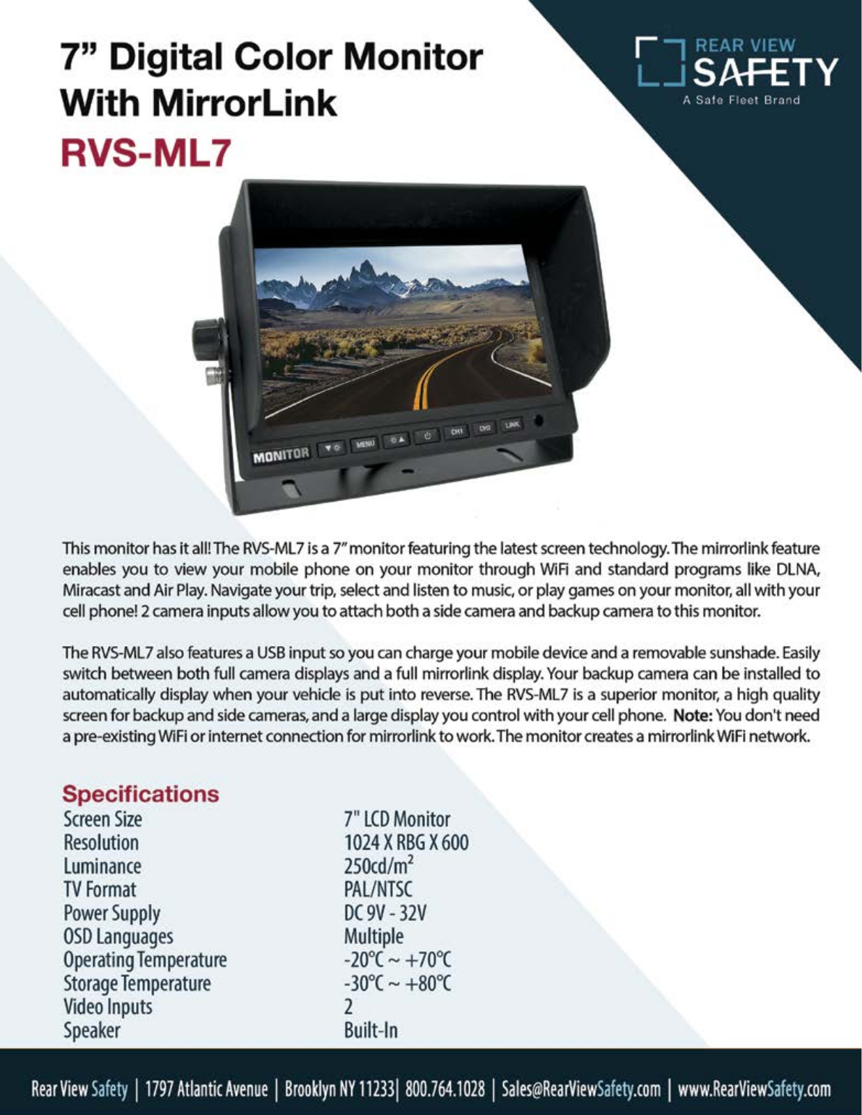 RVS Systems RVS-ML7 Specsheet