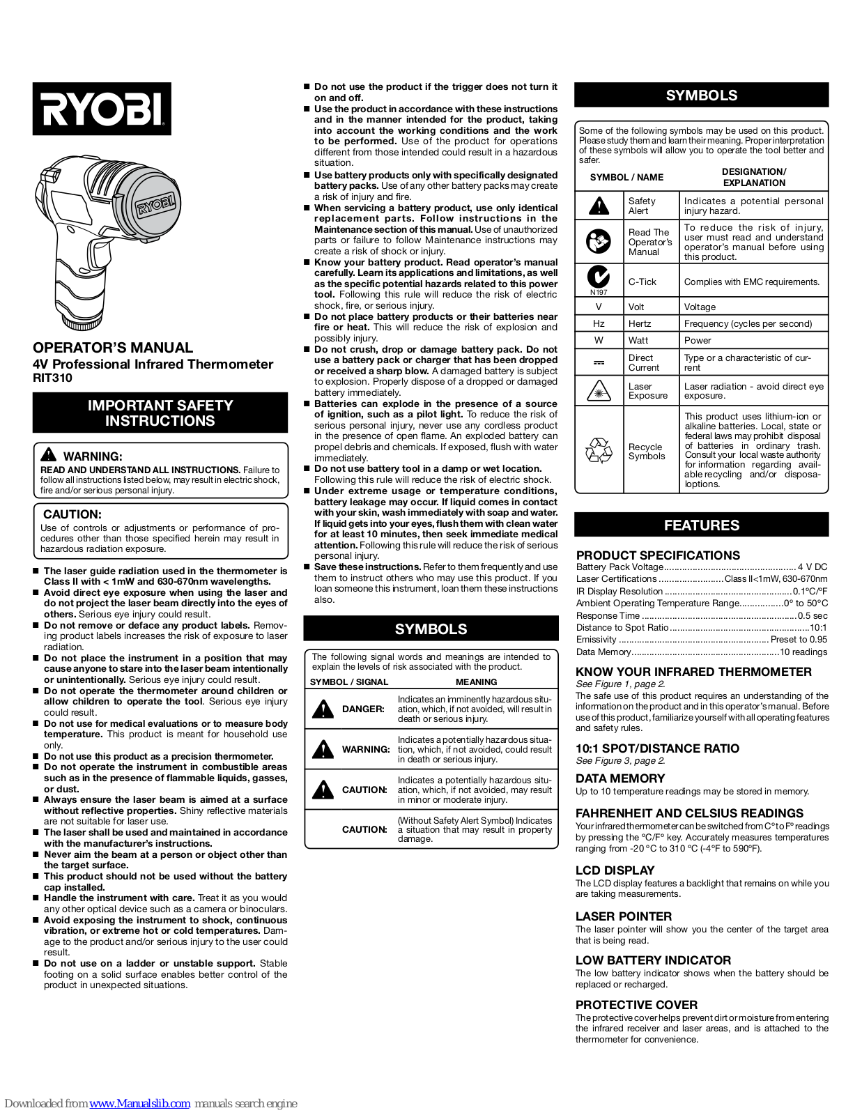 Ryobi RIT310 Operator's Manual