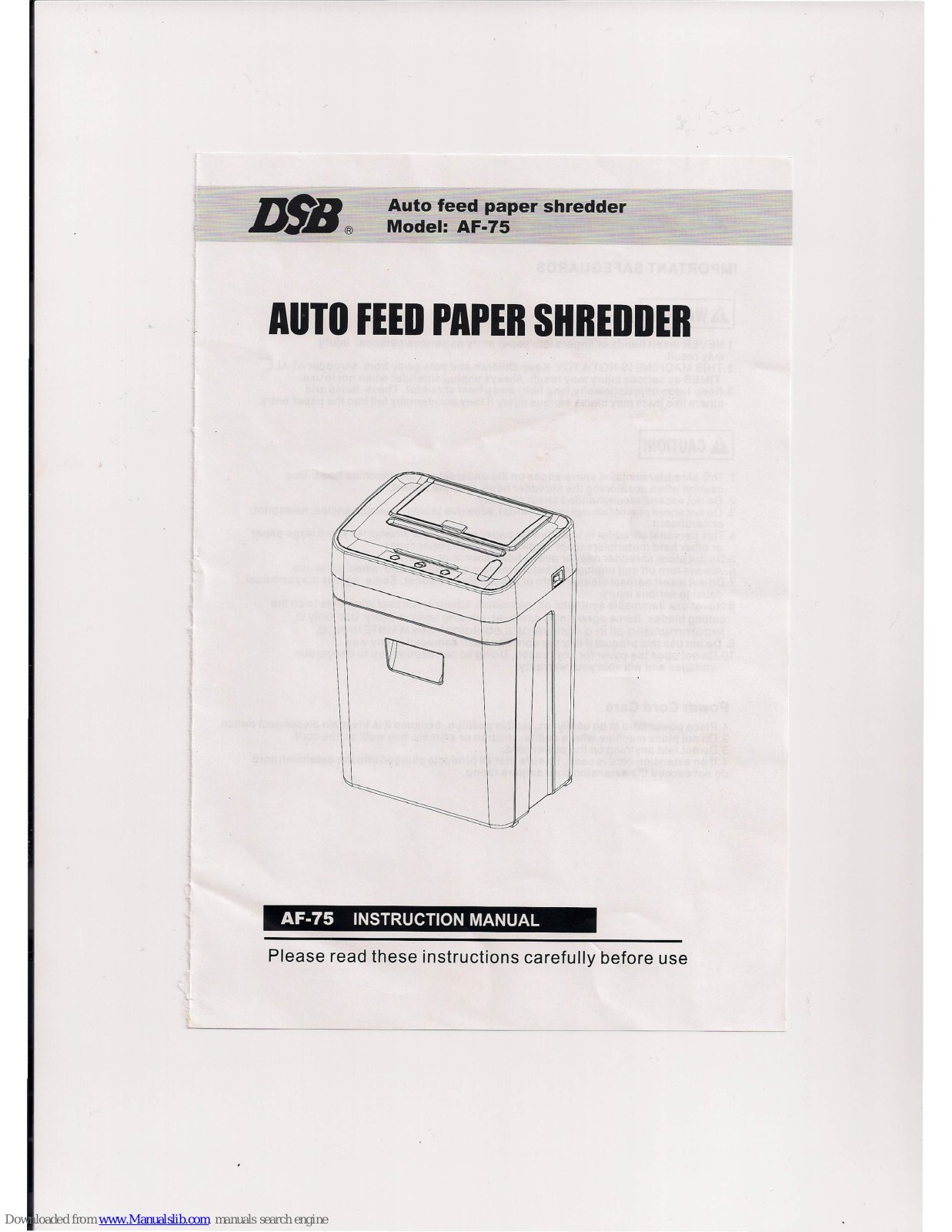 DSB AF-75 Instruction Manual - ManualMachine.com