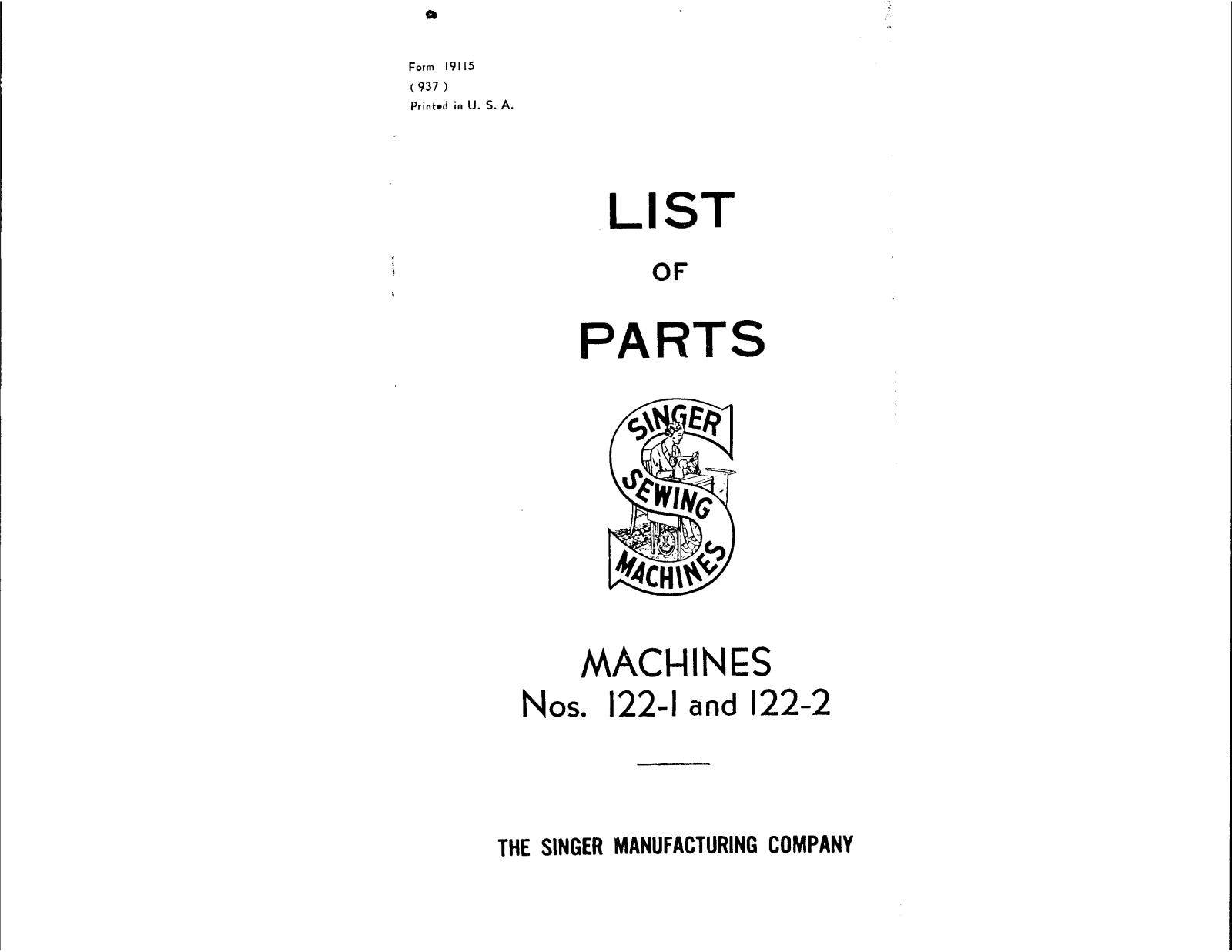 SINGER 122-1, 122-2 Parts List