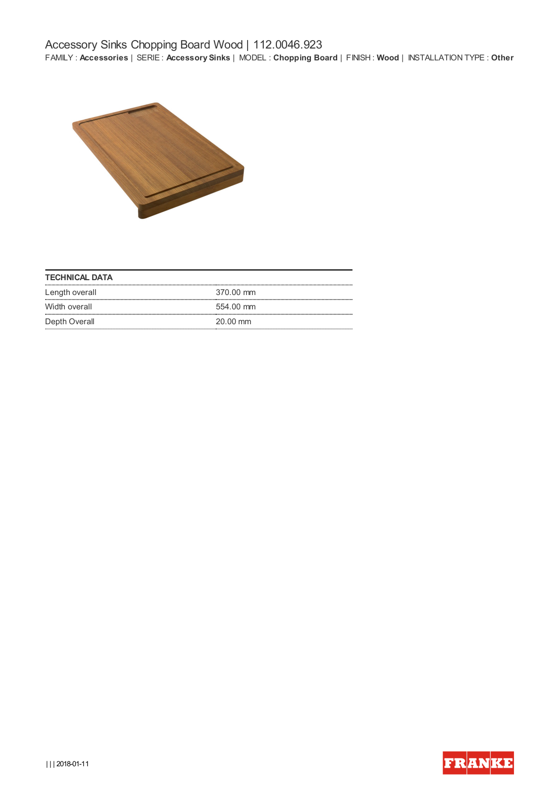 Franke CB923 Specifications Sheet