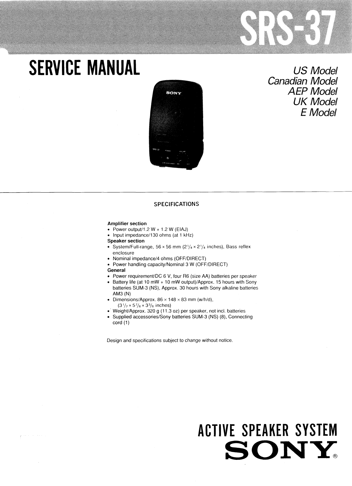 Sony SRS-37 Service manual