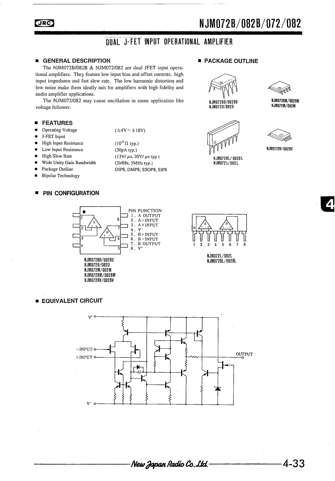 JRC NJM072BM, NJM072D, NJM072BV, NJM072M, NJM082BM Datasheet