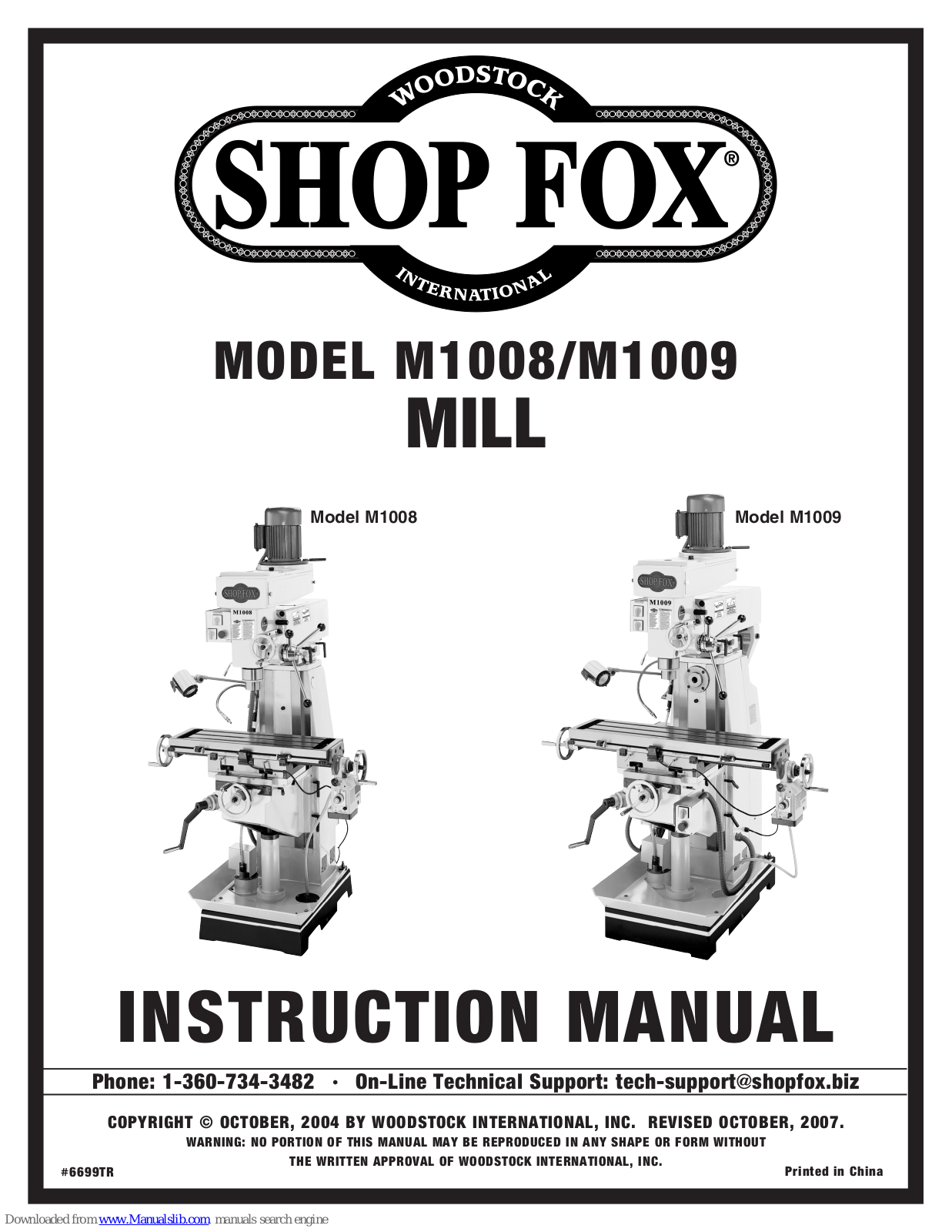 Shop fox Shop fox M1009, M1009 Instruction Manual