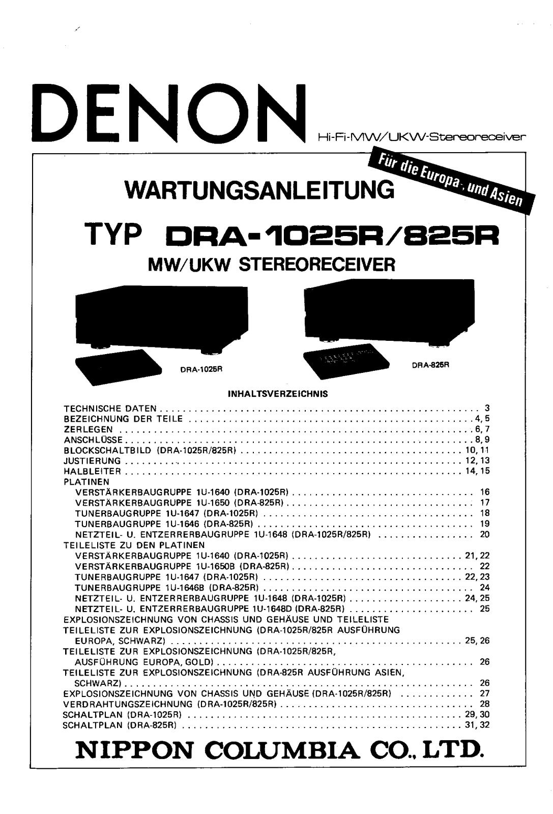 Denon DRA-825, DRA-1025 Service Manual