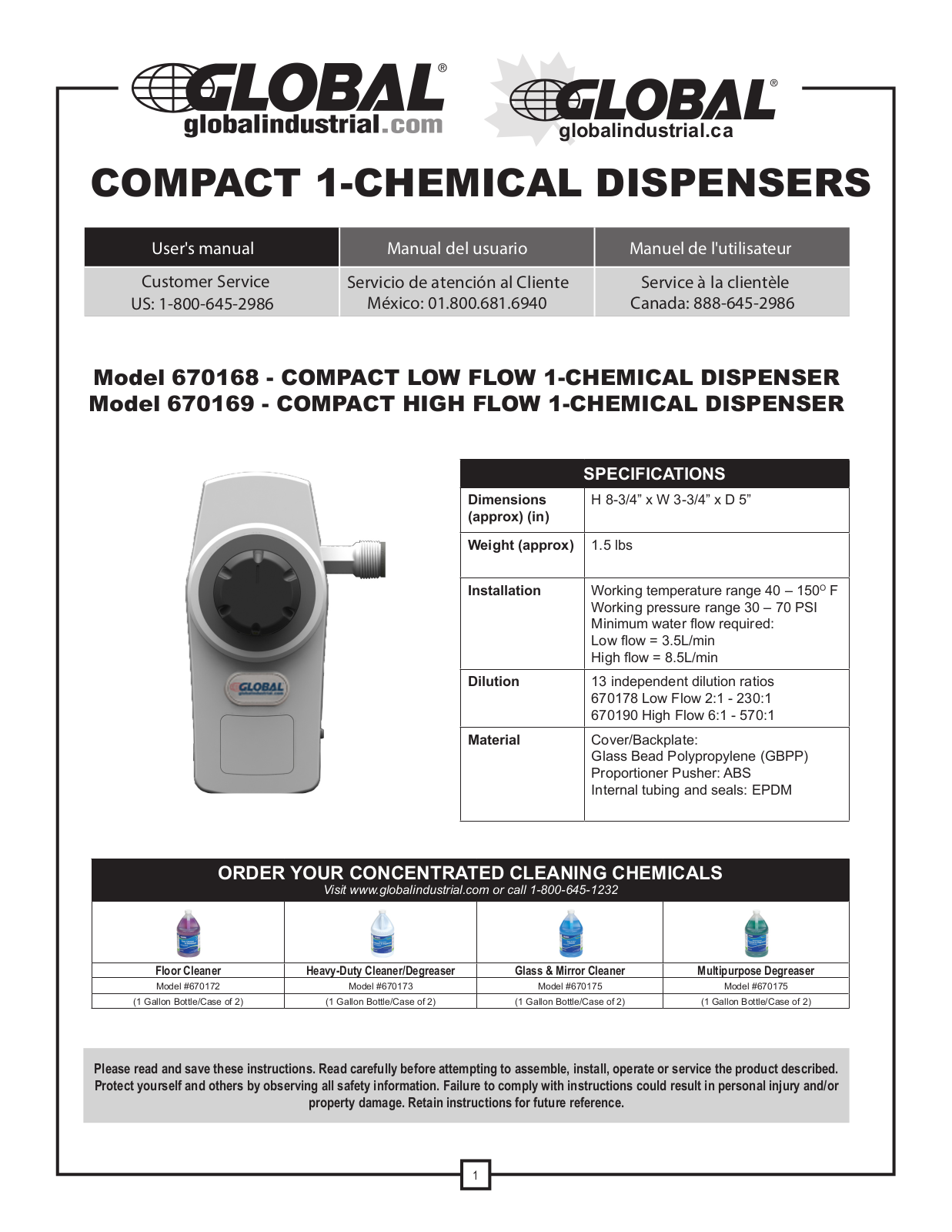 Global Industrial 670168 User Manual