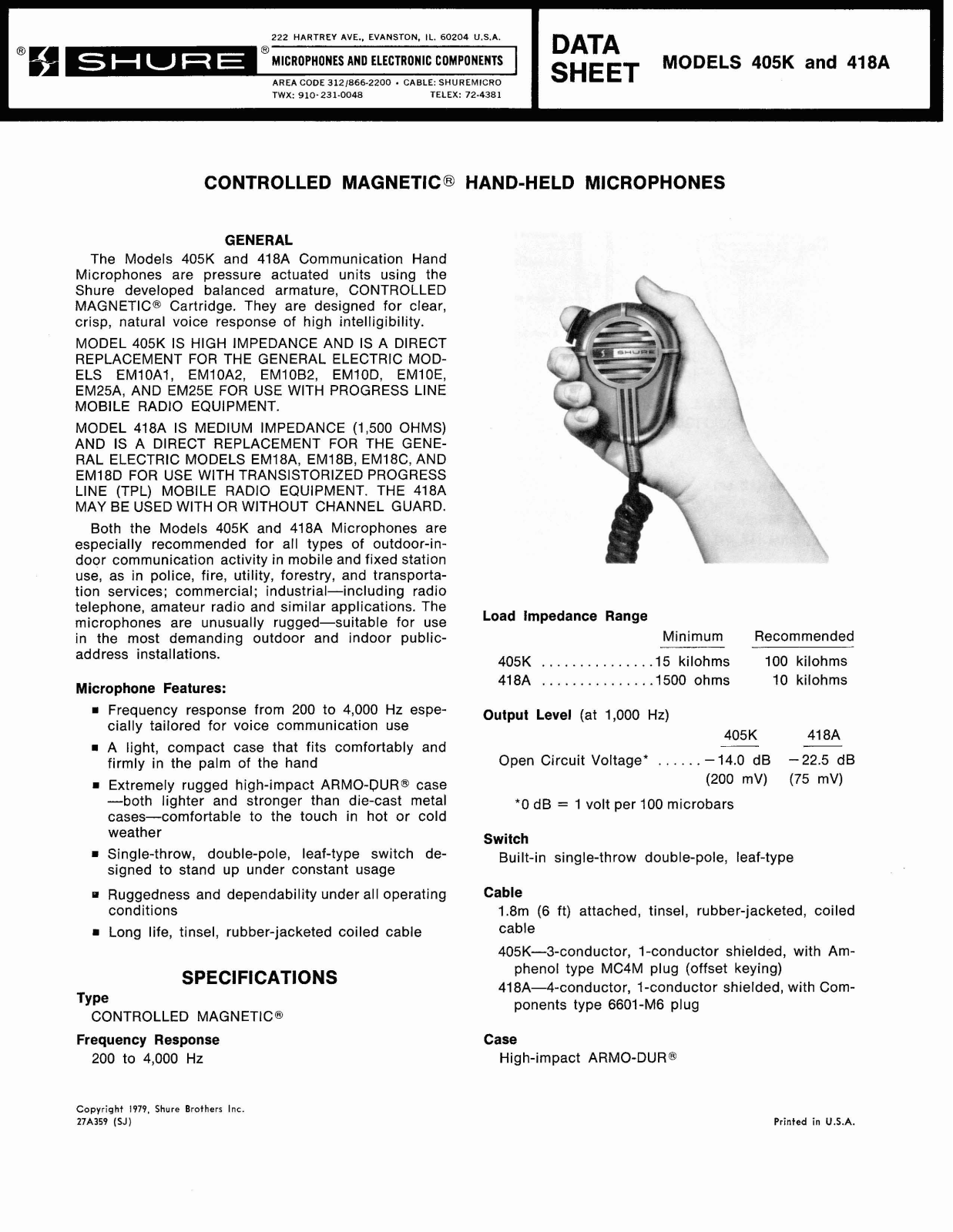 Shure 405K, 418A User Guide - ManualMachine.com