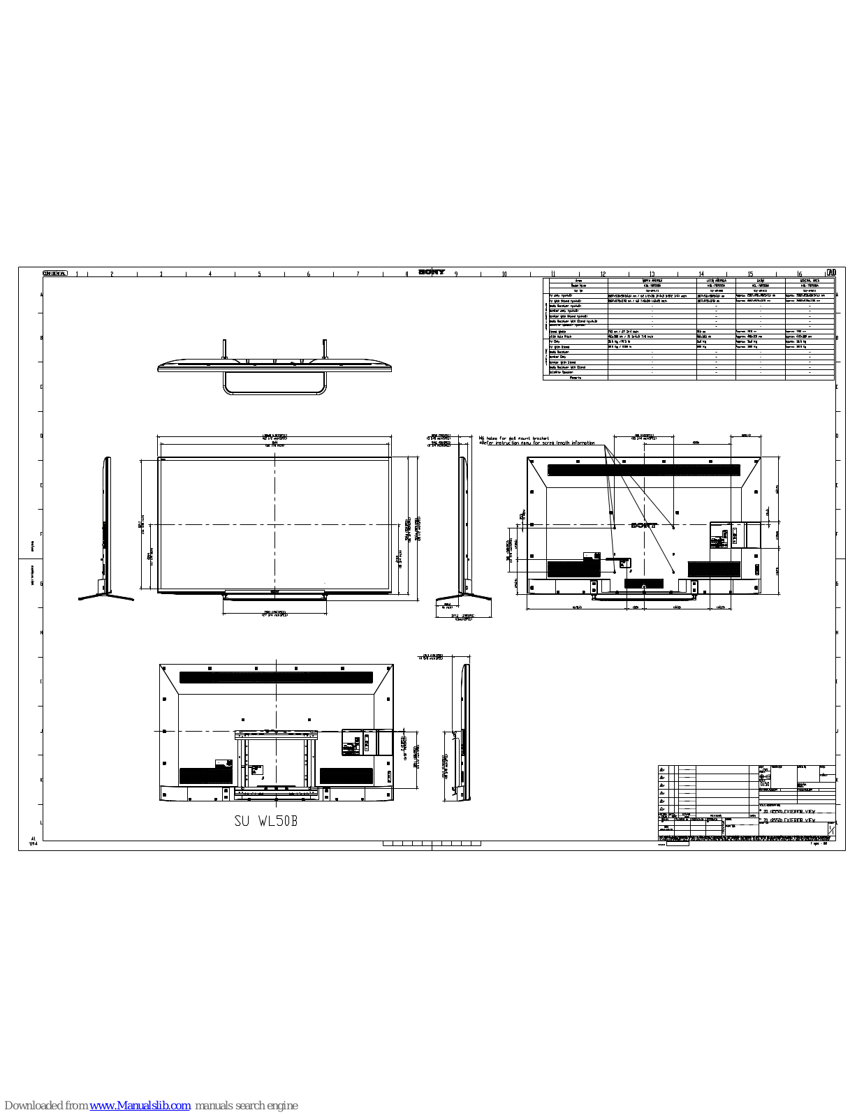 Sony KDL-70R550A, KDL-70R555A Dimensions