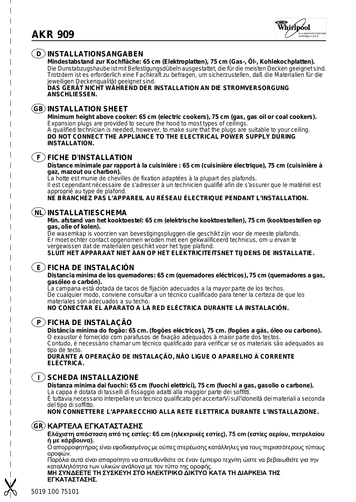 Whirlpool AKR 909 IX INSTRUCTION FOR USE