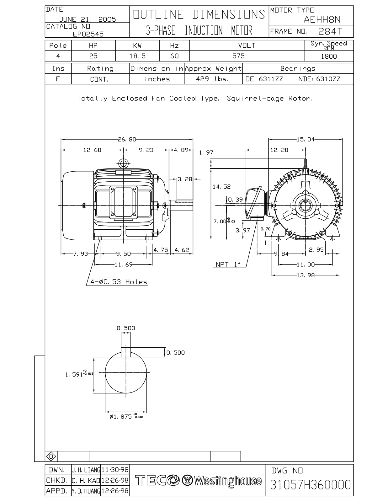 Datasheet EP02545 Reference Drawing (Teco) - ManualMachine.com