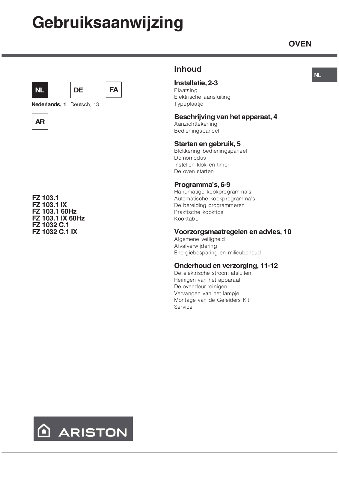 Hotpoint Ariston FZ 1032 C.1 IX User Manual