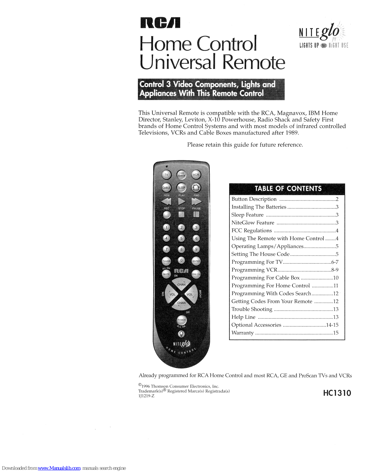 RCA RC1310, HC1310 User Manual