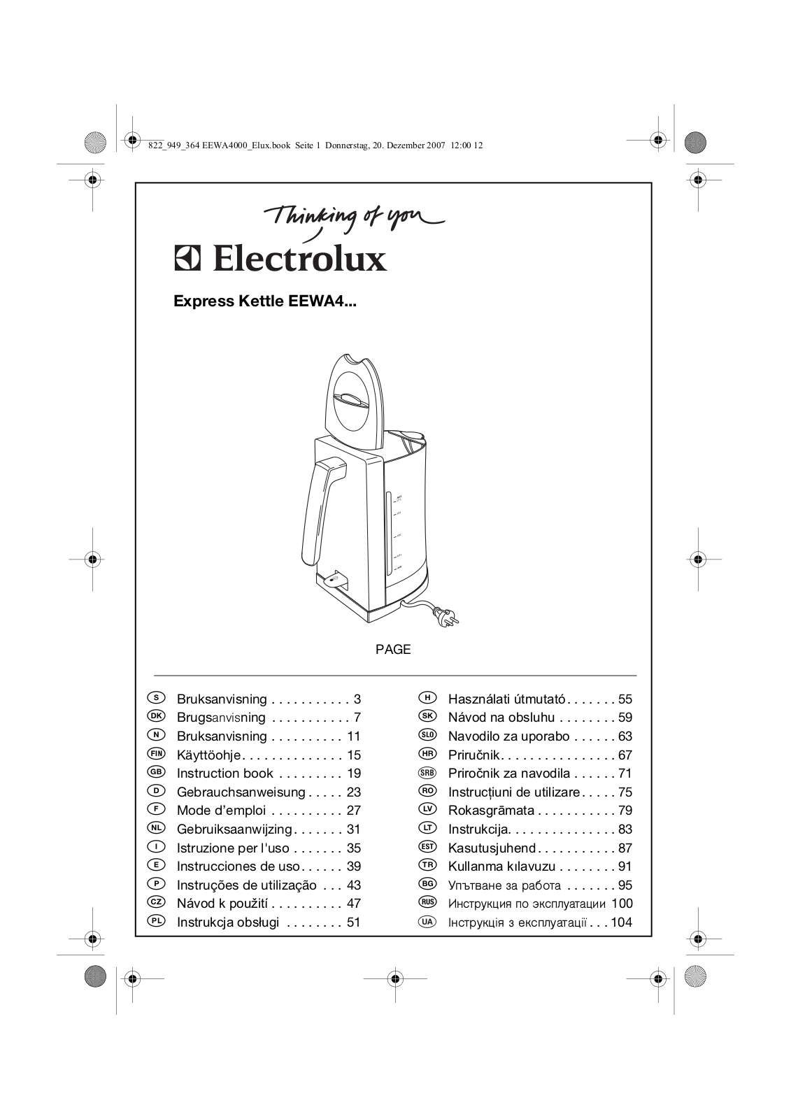 ELECTROLUX EEWA4000 User Manual