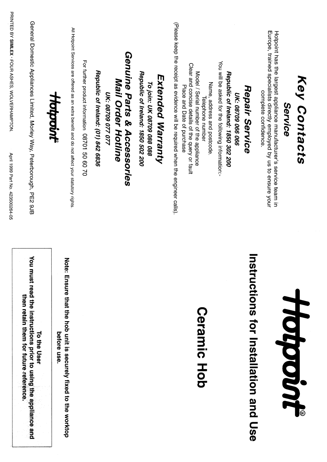 Hotpoint-Ariston HBBE42 User Manual