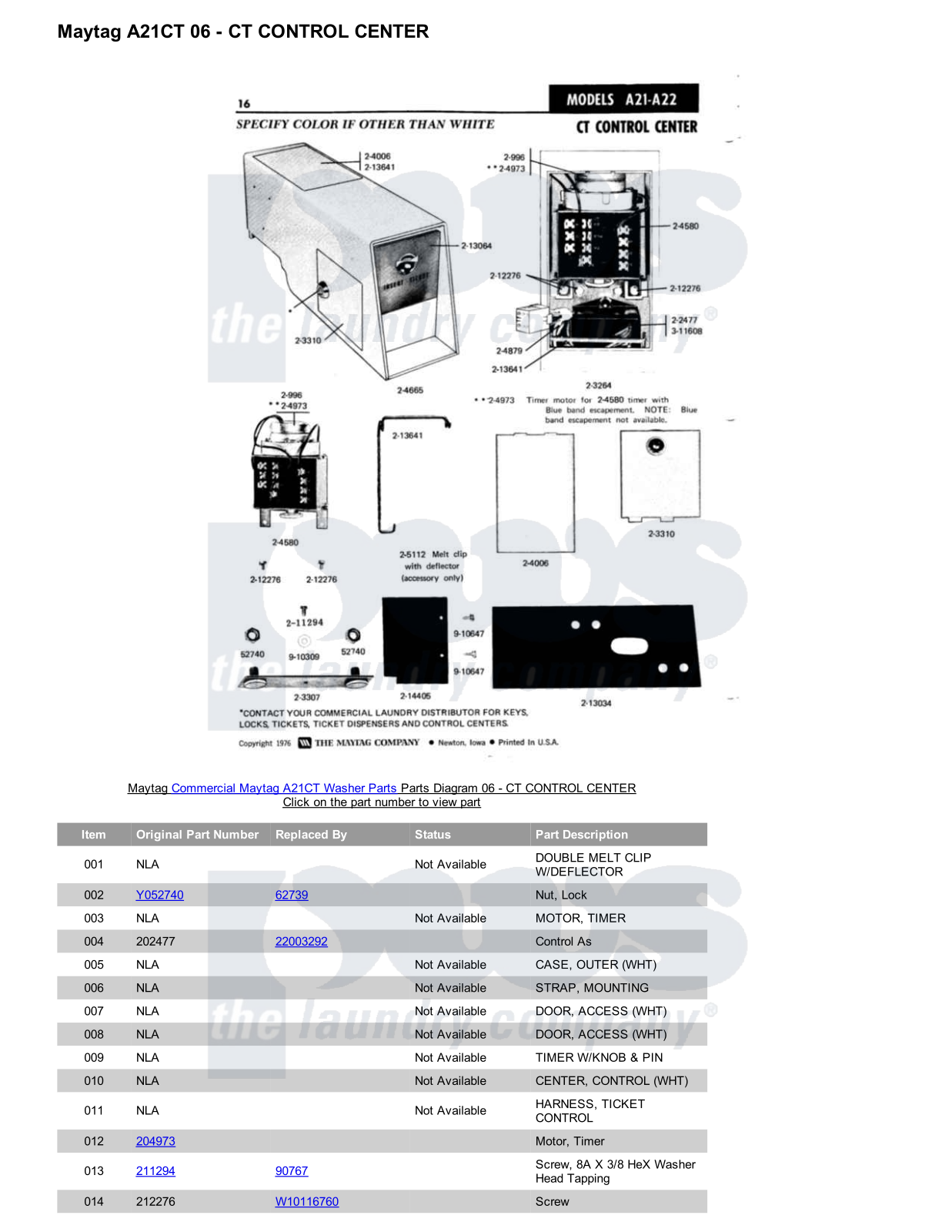 Maytag A21CT Parts Diagram