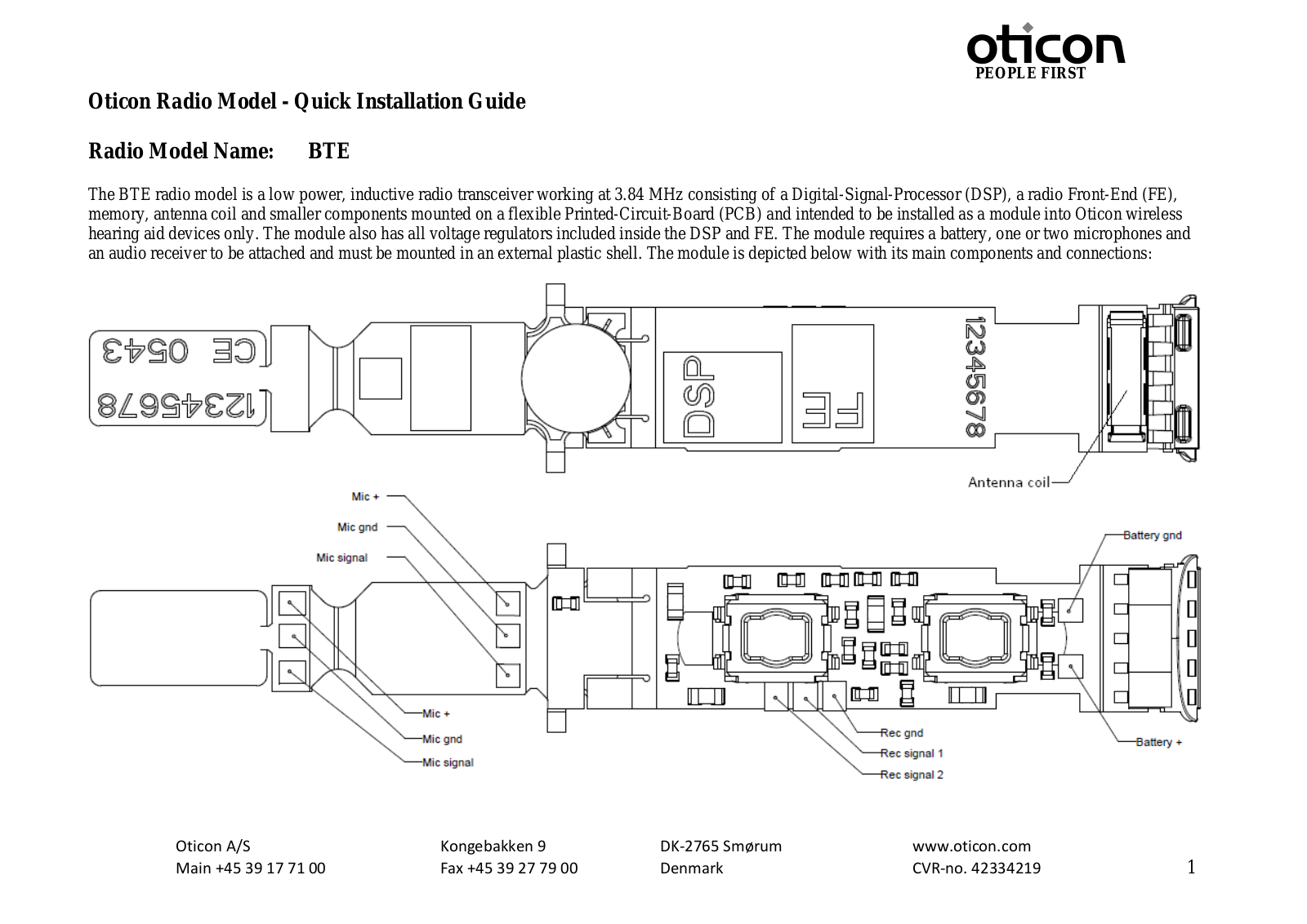 Oticon A S FUBTE02 Installation guide