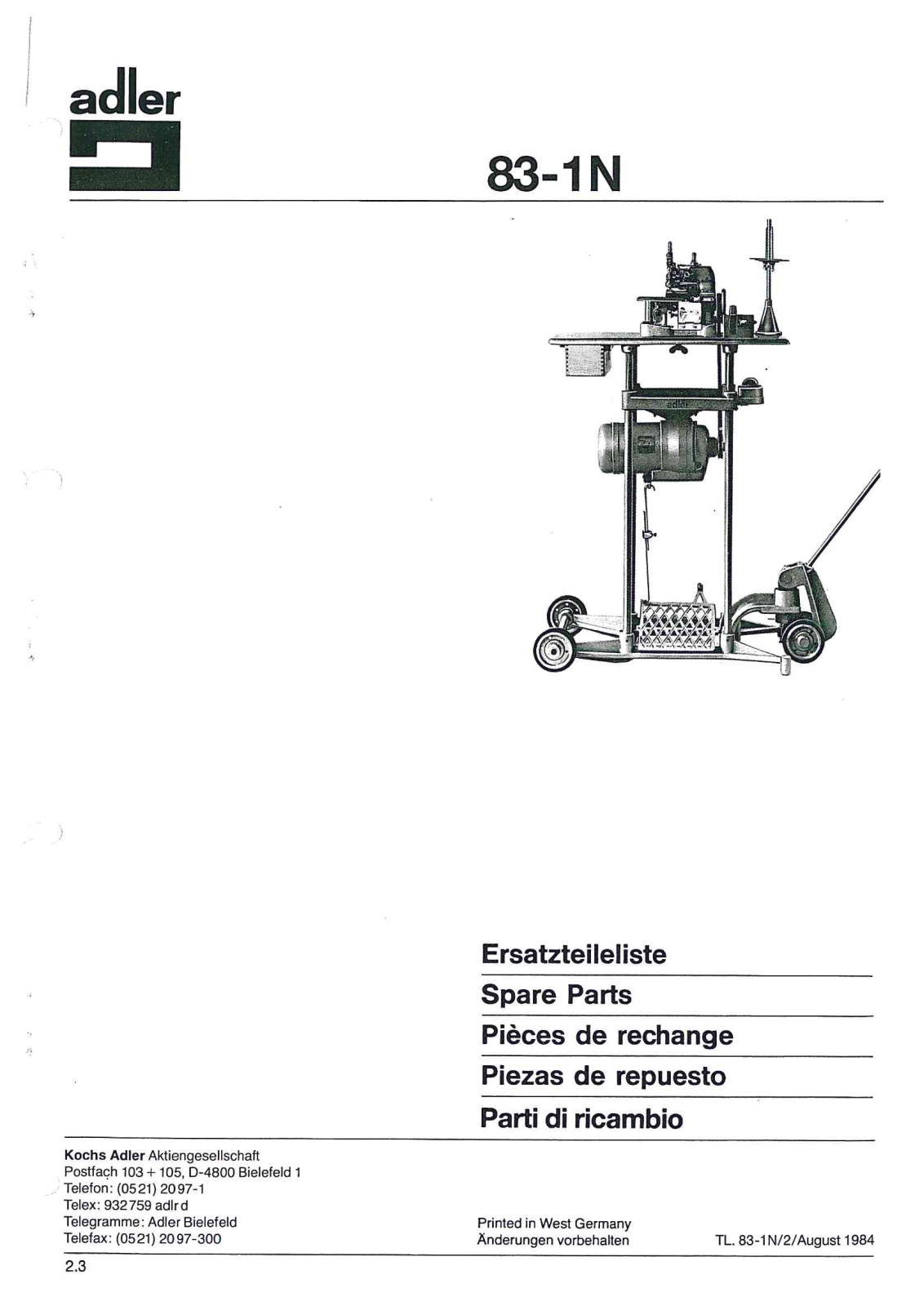 Durkopp Adler 83-1N Parts Book