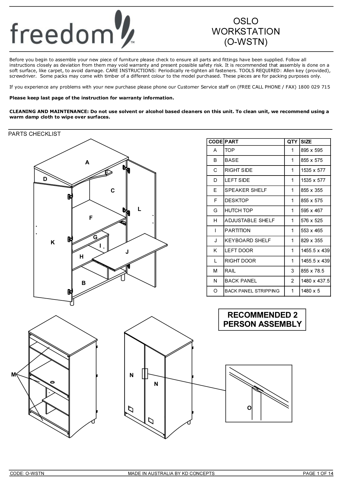 Freedom Oslo Workstation Assembly Instruction