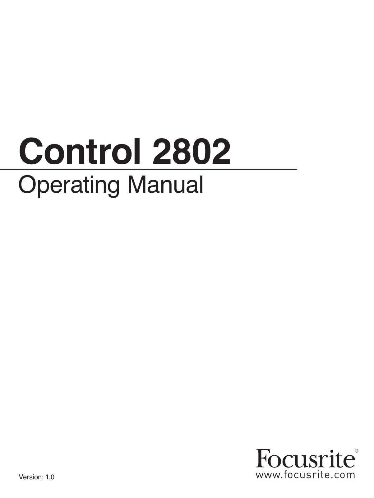 Focusrite Control 2802 Operating Manual