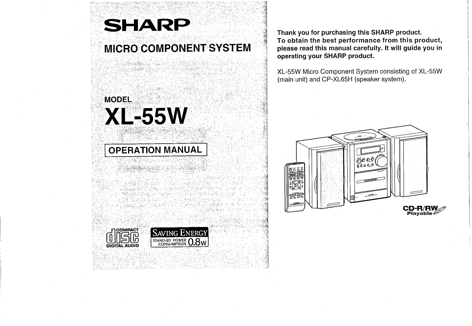 Sharp XL-55W Operation Manual