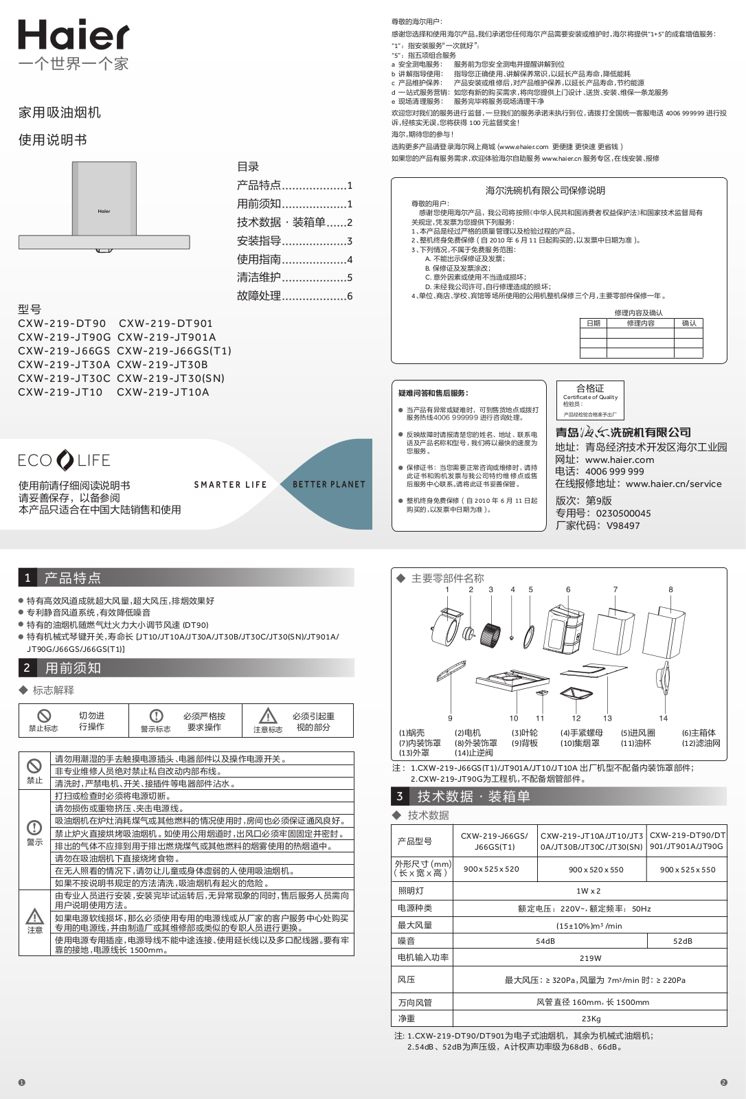 Haier CXW-219-DT90 User Manual