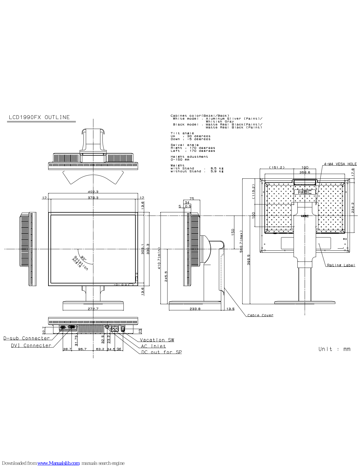 NEC MultiSync LCD1990FX, LCD1990FX-BK, LCD1990FX Specifications - ManualMachine.com