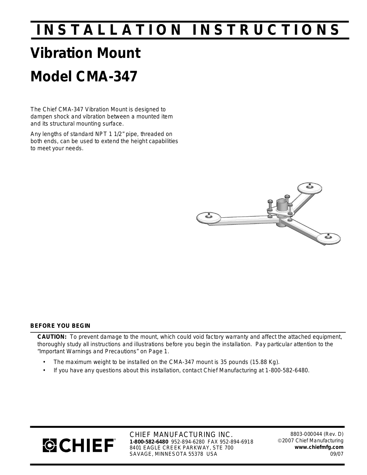 Chief Manufacturing CMA-347 User Manual