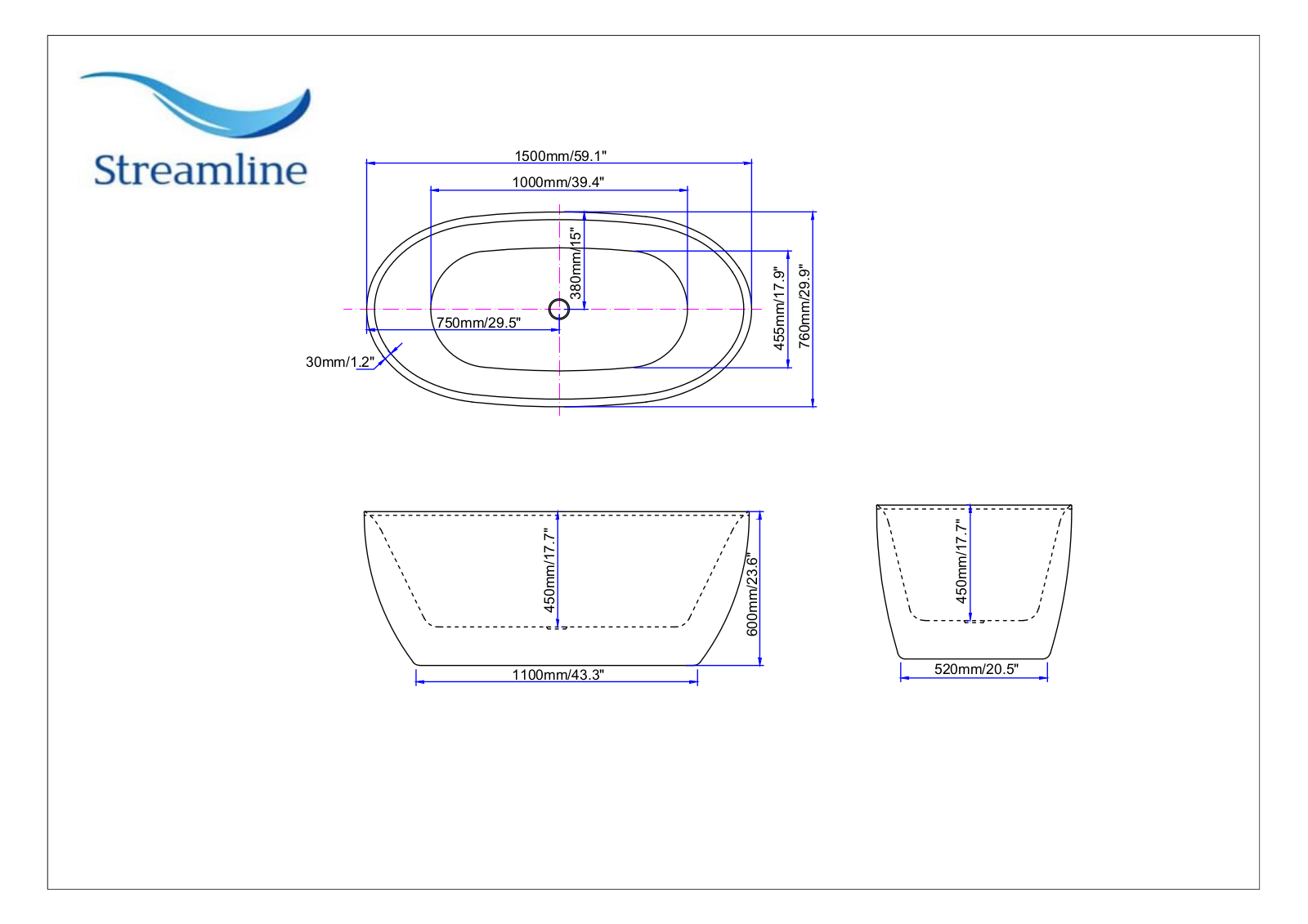 Streamline Bath SLBH7816 Dimensions - ManualMachine.com