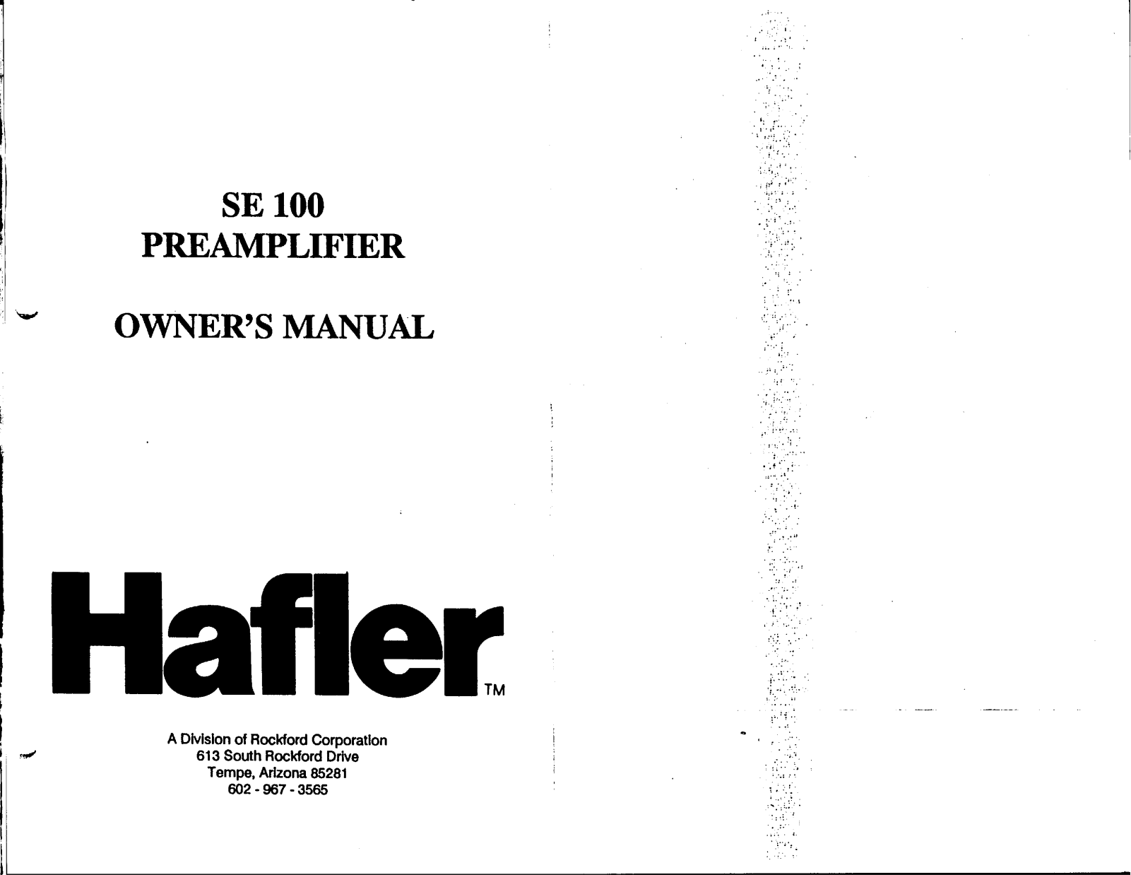 Hafler SE-100 Owners Manual