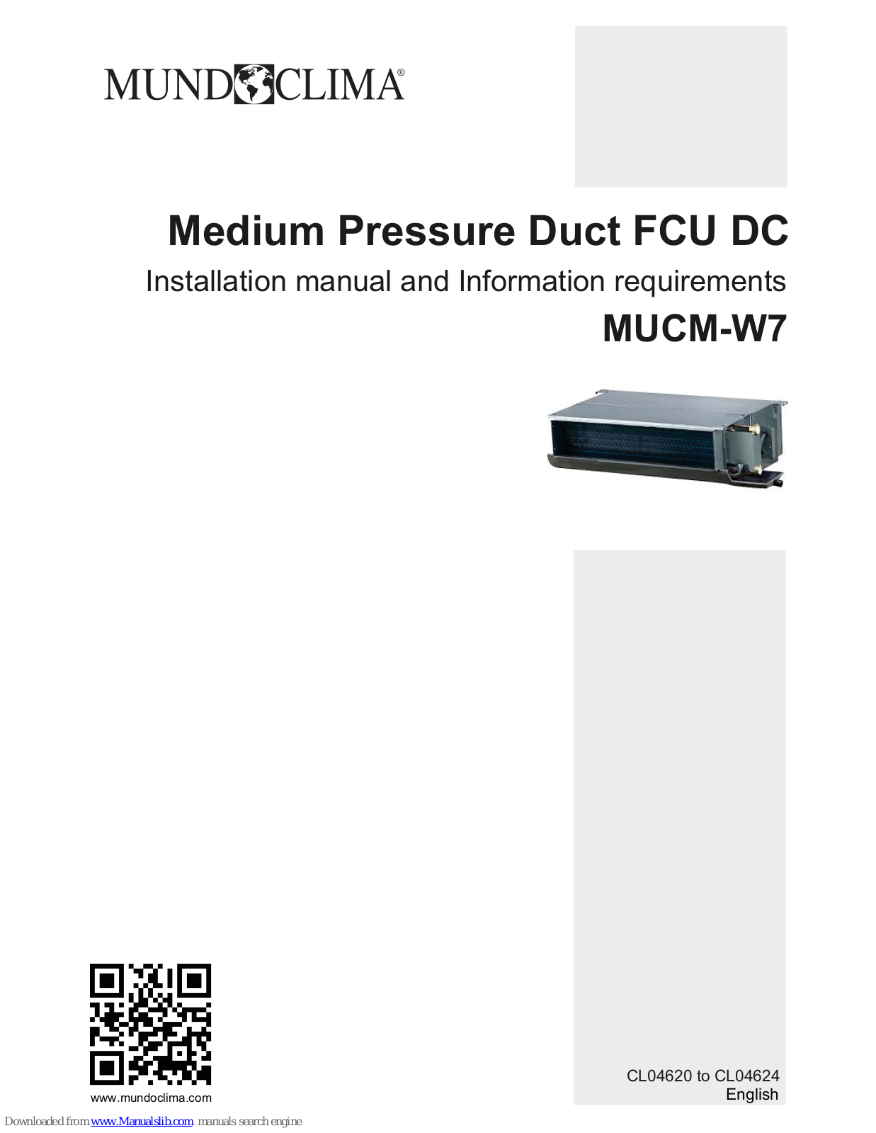 mundoclima MUCM-15-W7, MUCM-19-W7, MUCM-27-W7, MUCM-30-W7, MUCM-36-W7 Installation Manual And Information Requirements