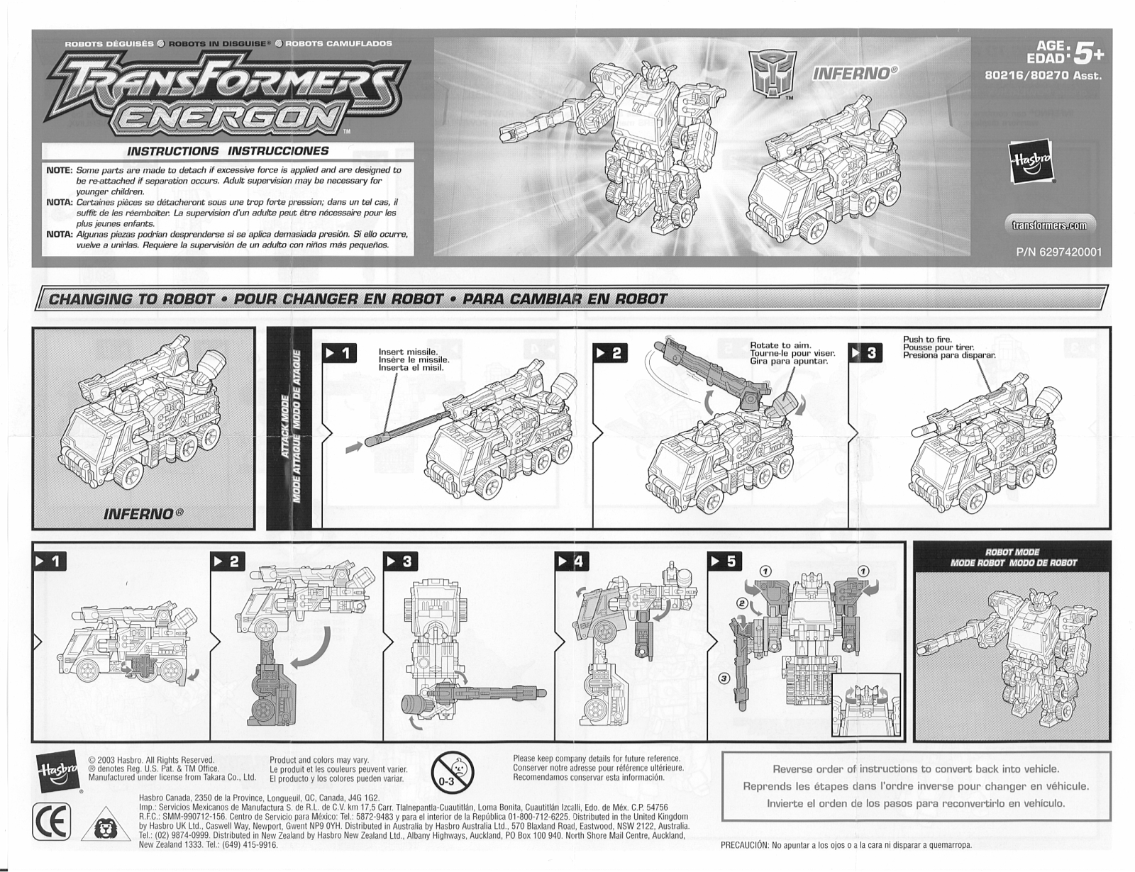 HASBRO Transformers Energon Inferno User Manual