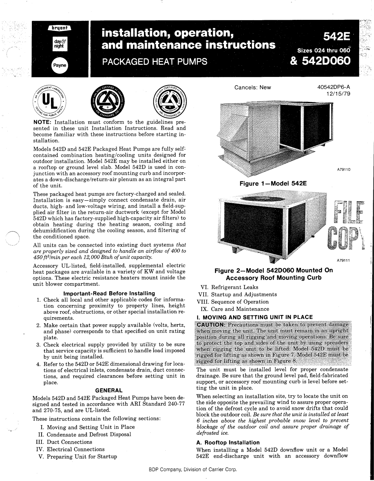 Bryant 542D060 User Manual