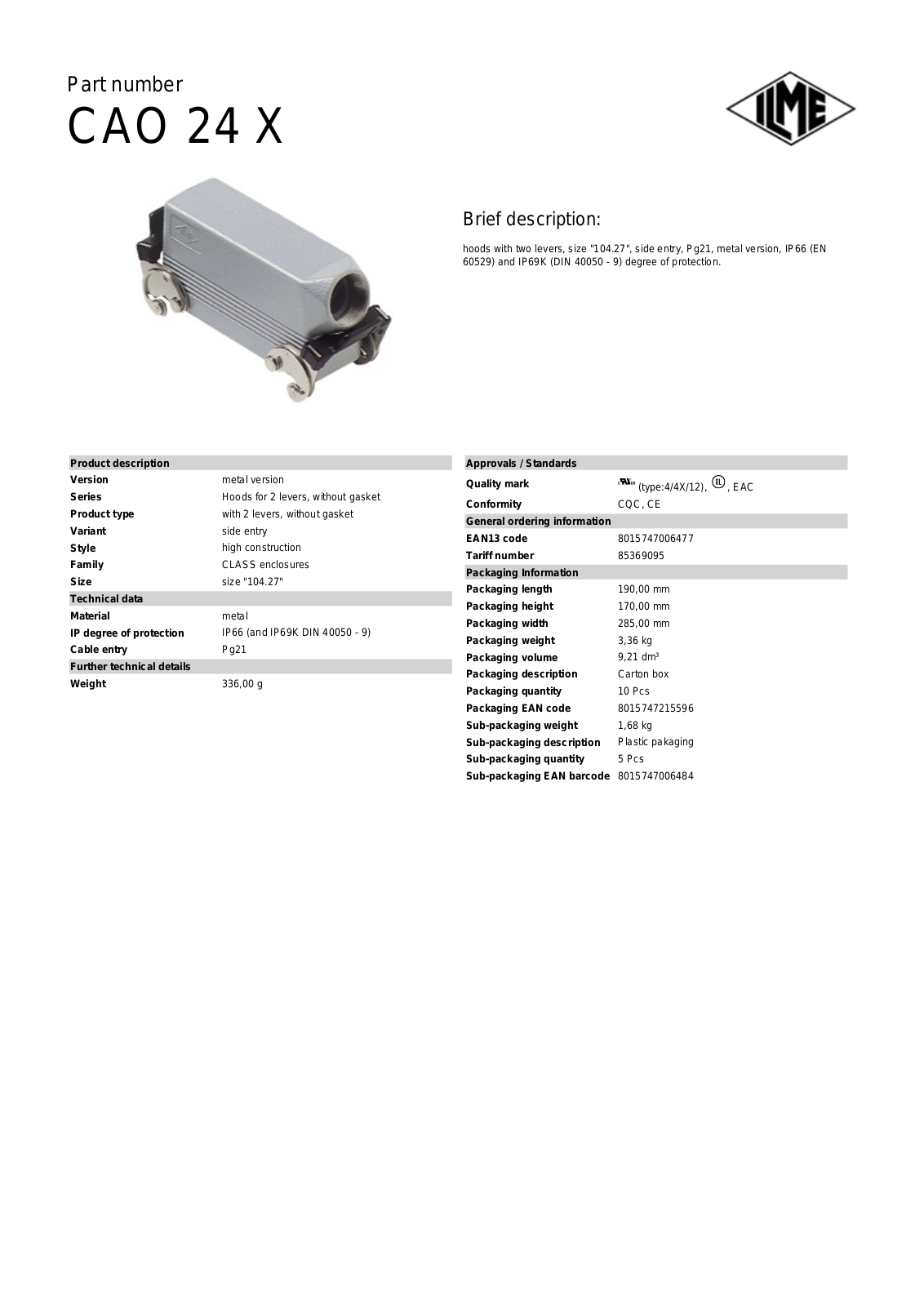 Datasheet CAO-24X Datasheet (ILME) - ManualMachine.com