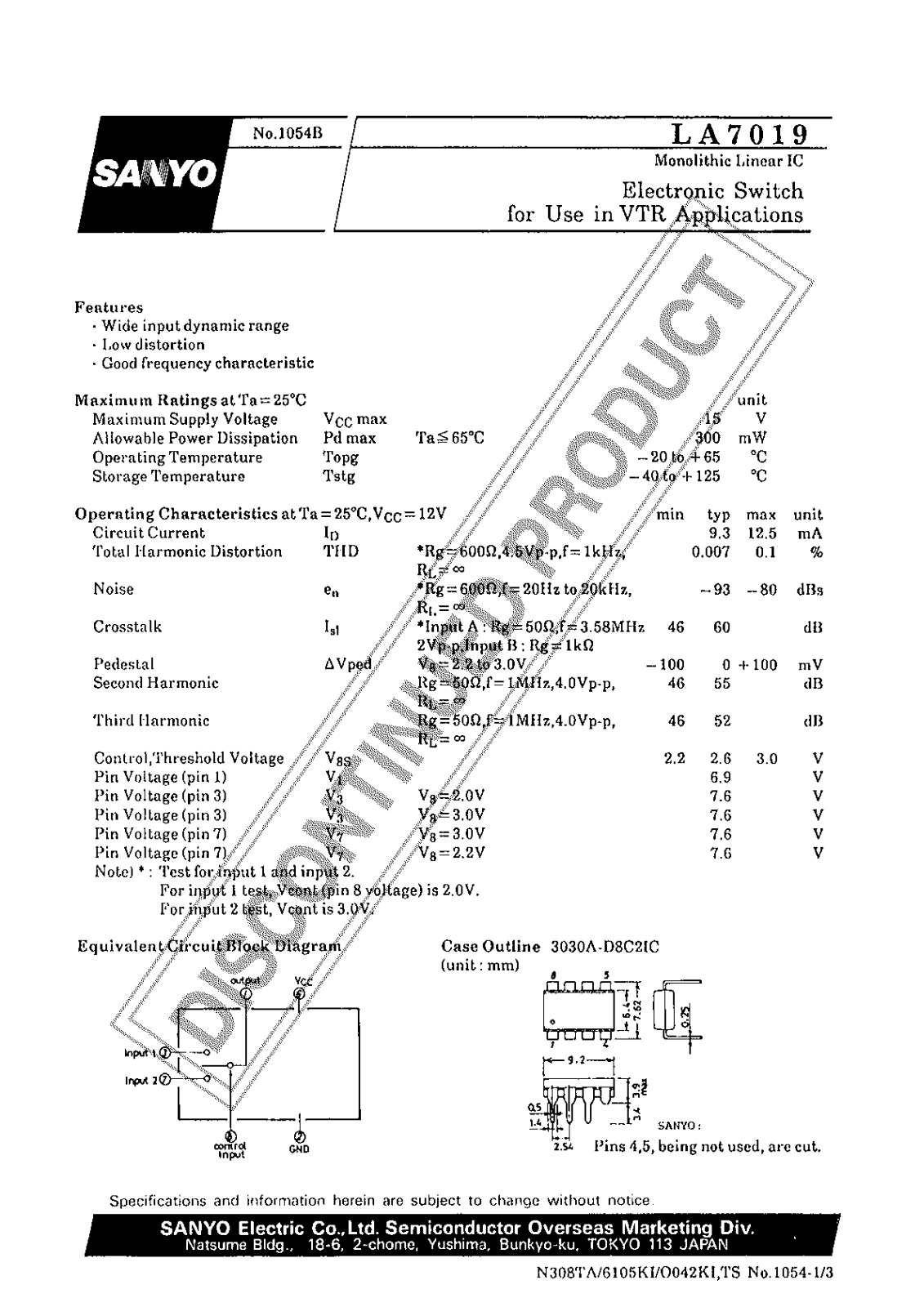 Sanyo LA7019 Specifications