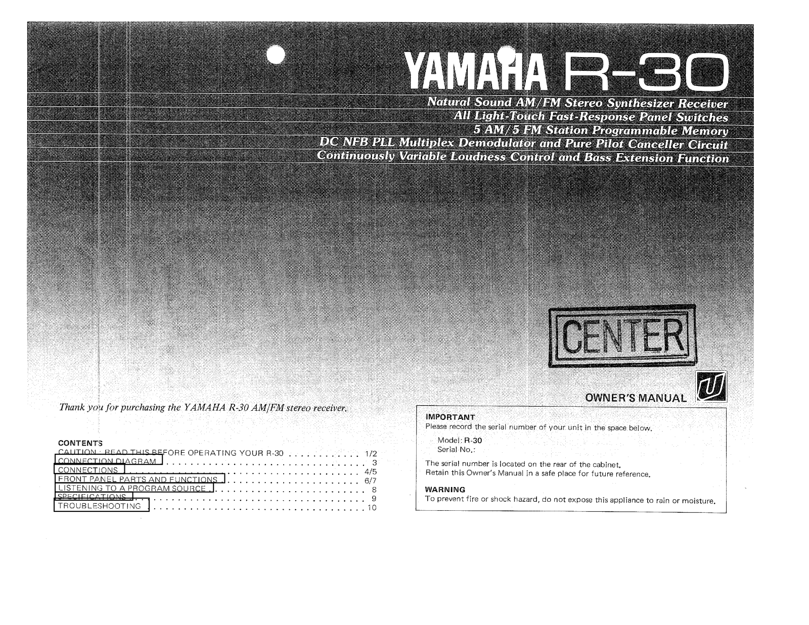 Yamaha R30 User Manual