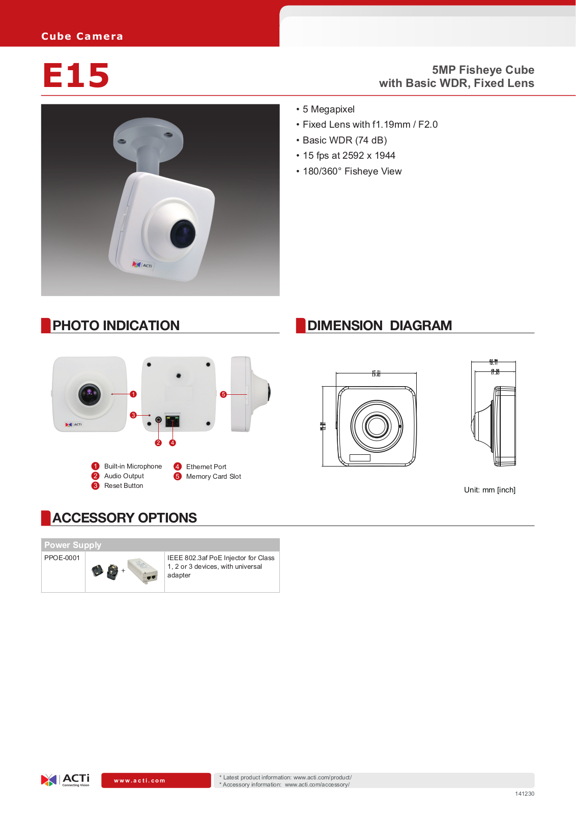 ACTi E15 Specsheet