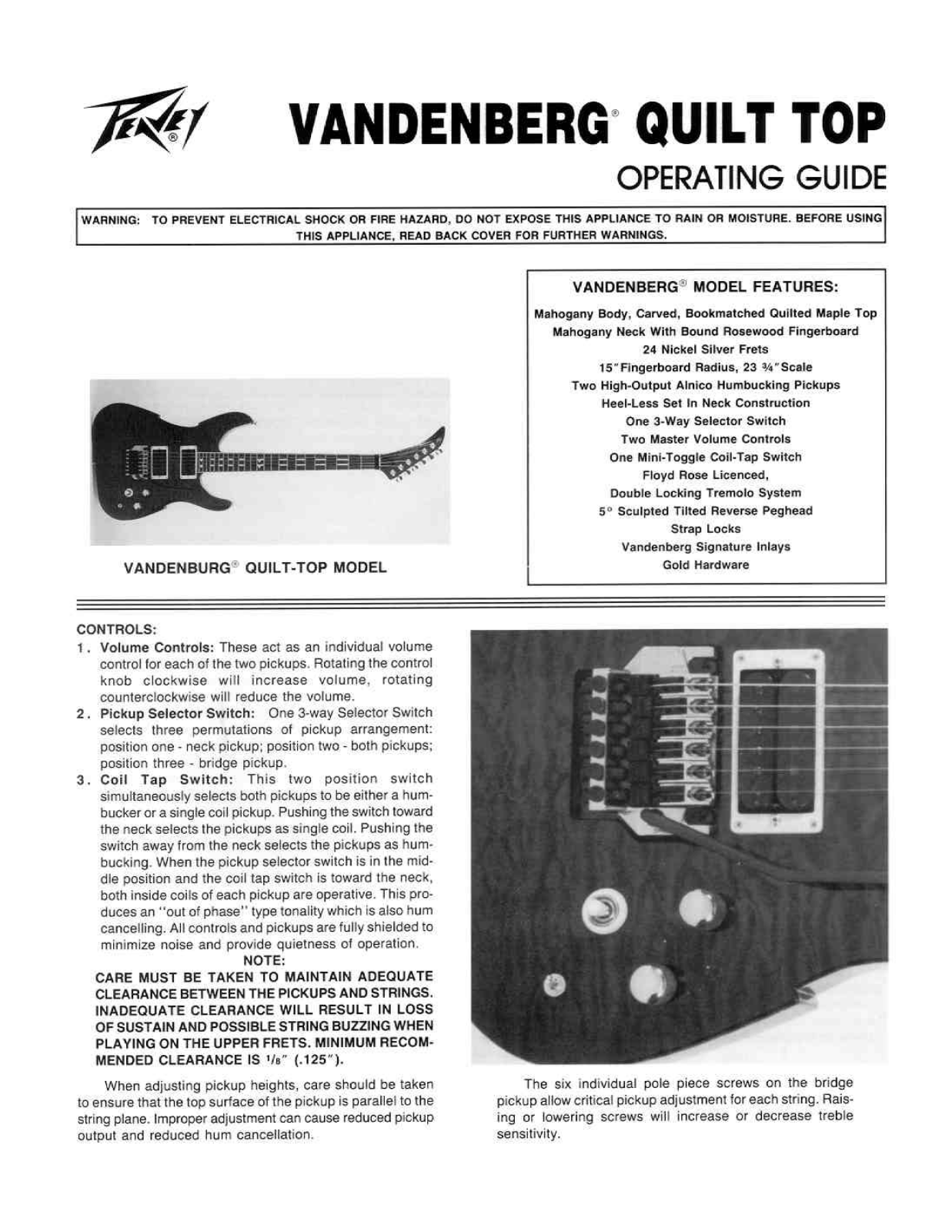 Peavey Vandenberg Quilt Top User Manual