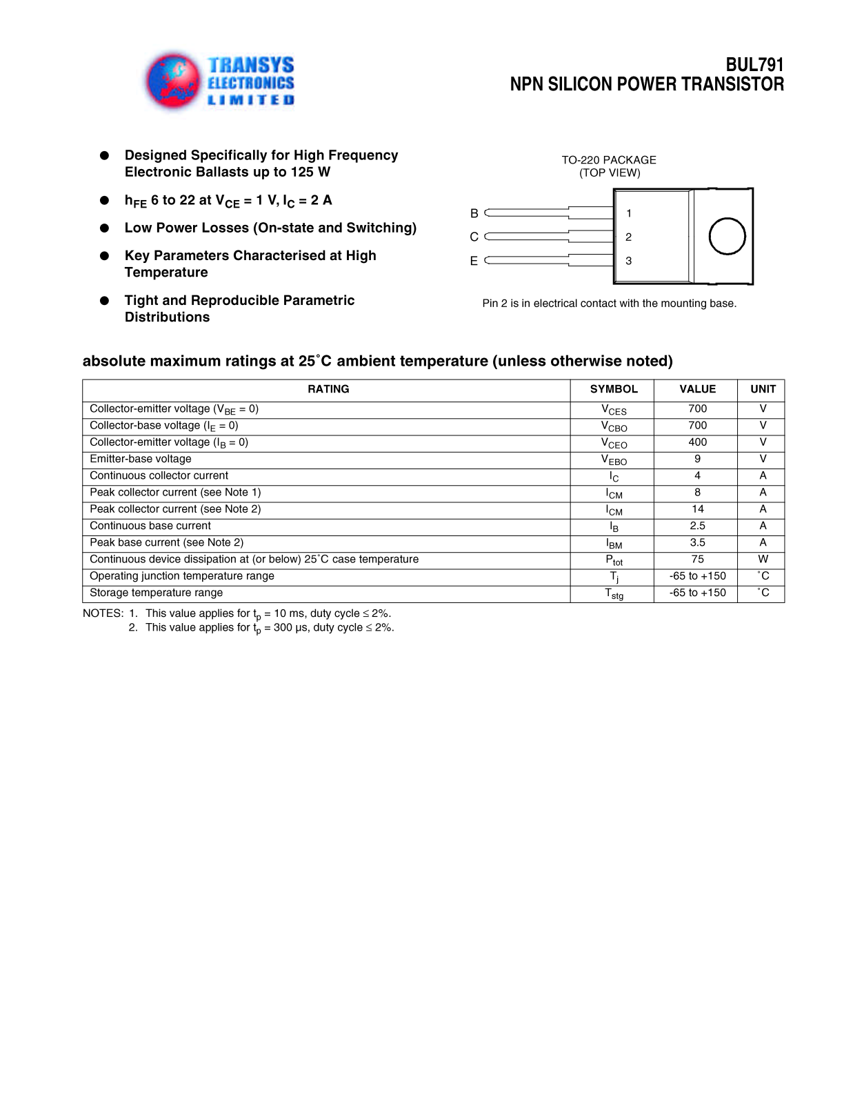 TEL BUL791, BUL791 Datasheet