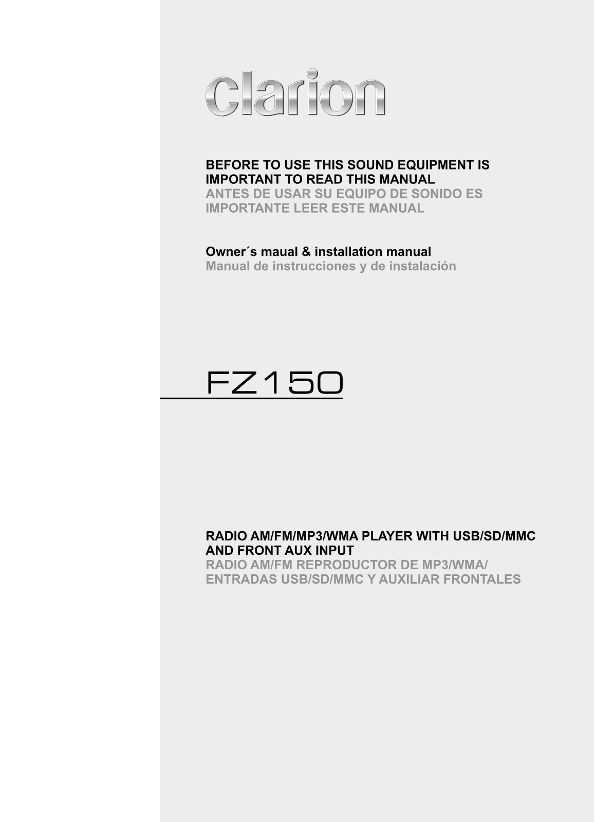 Clarion FZ150 Owner's Manual