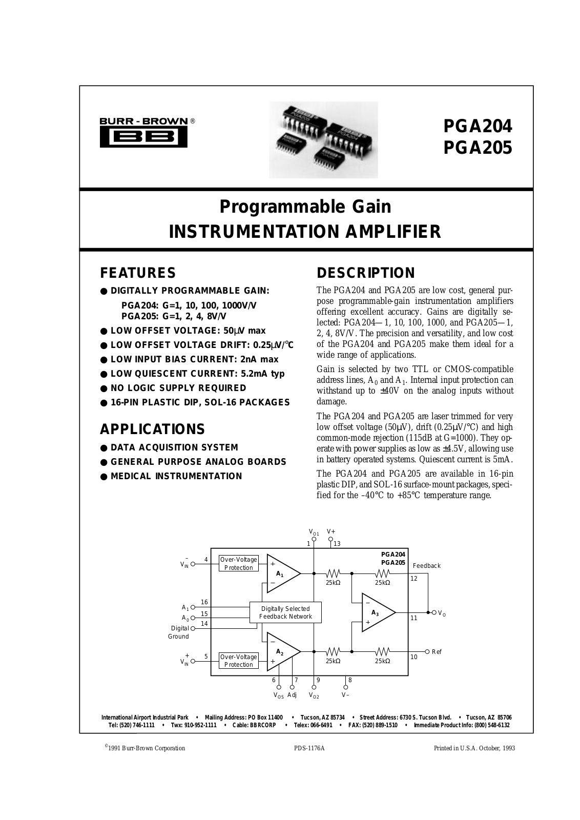 Burr Brown PGA204BP, PGA204BU, PGA204BU-1K, PGA205AP, PGA205AU-1K Datasheet