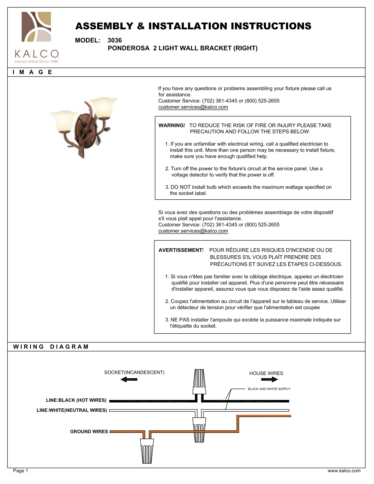 Kalco 3036PD1255 Assembly Guide