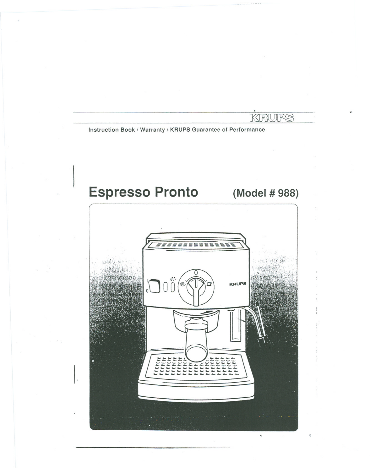 Krups ESPRESSO PRONTO, 988 Manual