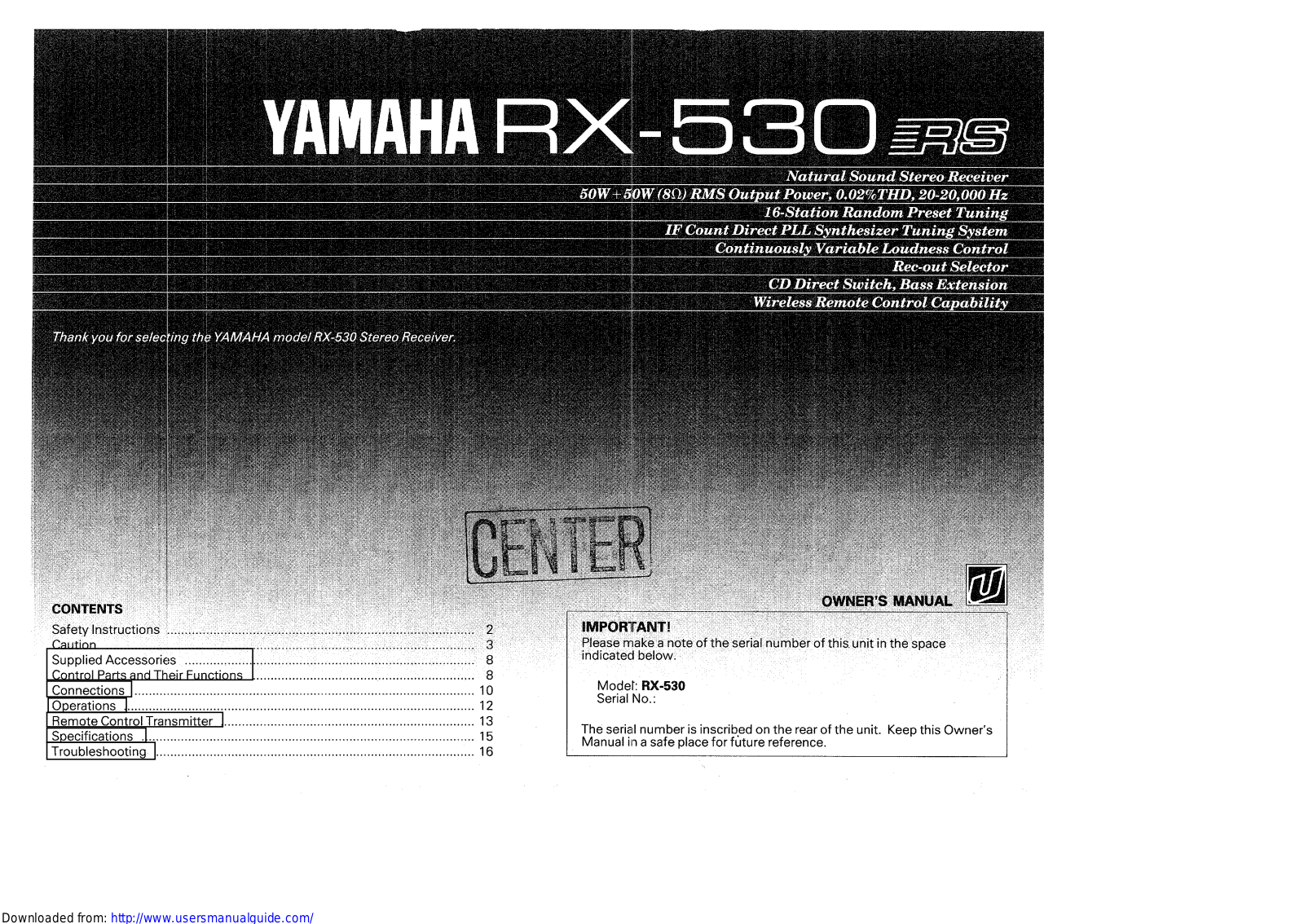 Yamaha Audio RX-530 User Manual