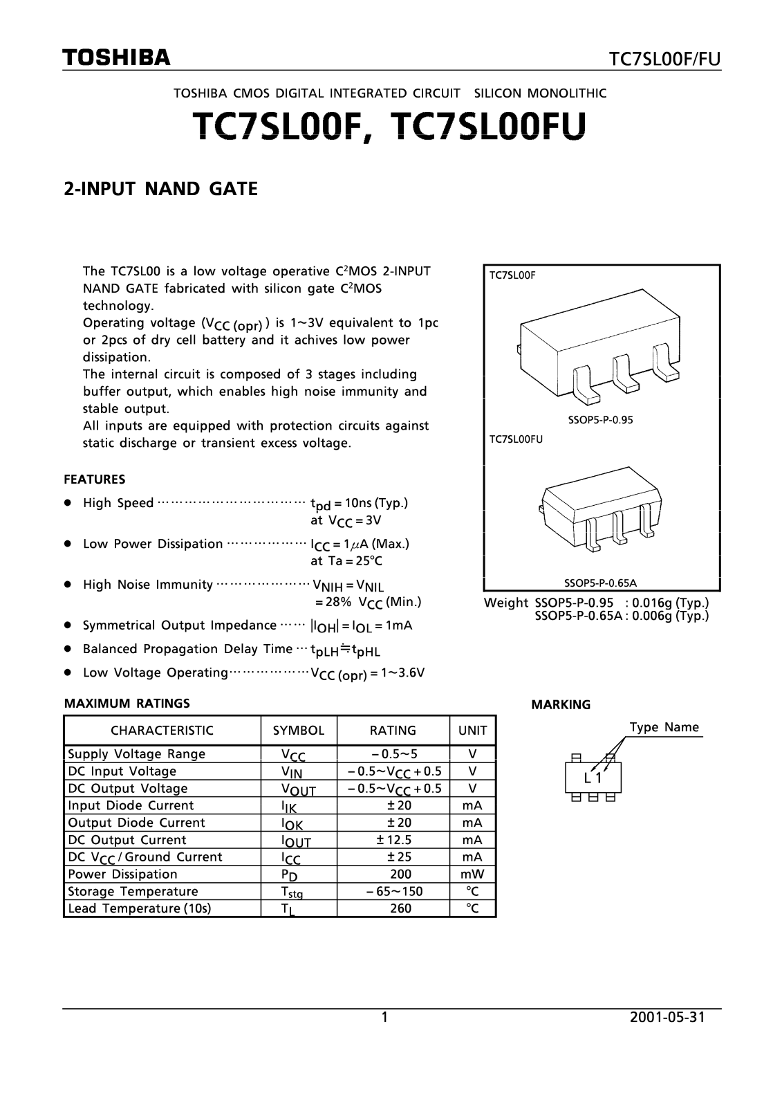 TOSHIBA TC7SL00F, TC7SL00FU Technical data