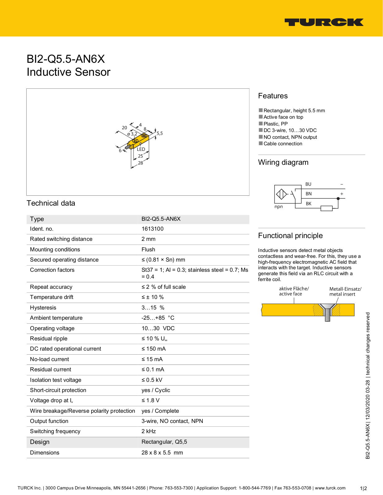 TURCK BI2-Q5.5-AN6X Technical data